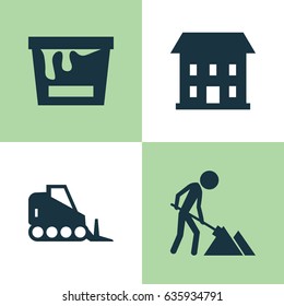 Construction Icons Set. Collection Of Home, Tractor, Maintenance And Other Elements. Also Includes Symbols Such As Building, Paint, Maintenance.