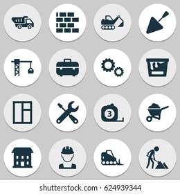 Construction Icons Set. Collection Of Spatula, Maintenance, Carry Cart And Other Construction Icons Elements. Also Includes Symbols Such As Tractor, Frame, Window.