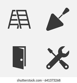 Construction Icons Set. Collection Of Stair, Service, Entrance And Other Elements. Also Includes Symbols Such As Trowel, Stepladder, Repair.