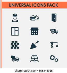 Construction Icons Set. Collection Of Stair, Engineer, Entrance And Other Elements. Also Includes Symbols Such As Spatula, Wall, Gear.