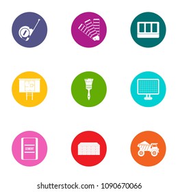 Construction icons set. Flat set of 9 processing vector icons for web isolated on white background