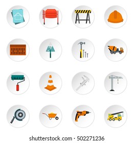 Construction icons set. Flat illustration of 16 construction vector icons for web