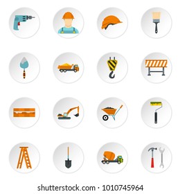 Construction icons set in flat style. Building tools set collection vector icons set illustration