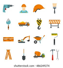 Construction Icons Set Flat Style Building Stock Vector (Royalty Free ...