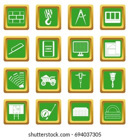Construction icons set in green color isolated vector illustration for web and any design