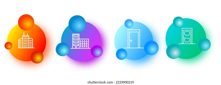 Juego de iconos de construcción. Casa, edificio, puertas. salida, apartamento, edificio alto, cobertizo. Concepto de construcción. Gradientstyle. Icono de línea de vector para negocios.