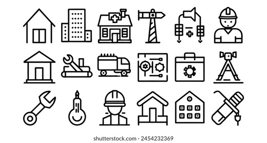 Construction icons set included home, machine and more