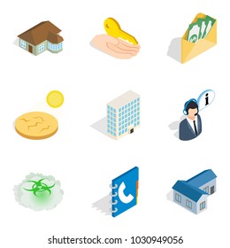 Construction icons set. Isometric set of 9 construction vector icons for web isolated on white background