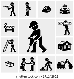 Construction  icons set on gray. 