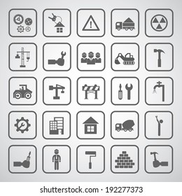 Construction icons set on gray background 