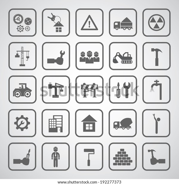 Construction icons set on\
gray background 