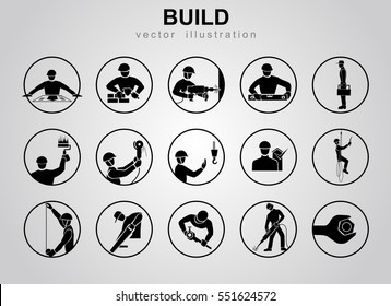 Construction Icons Set on White Background. Modern thin line icons set of construction works on site and building tools.