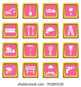 Construction icons set in pink color isolated vector illustration for web and any design