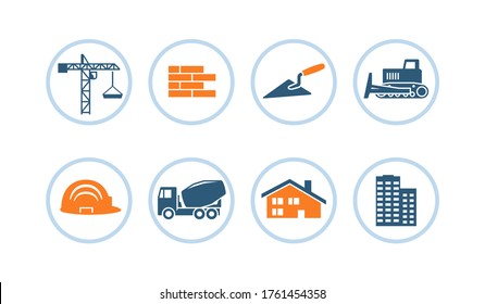 Construction icons. Set of round buttons