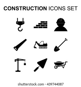 Construction icons set. Silhouette flat design vector illustration