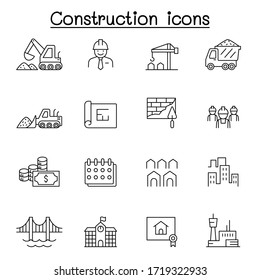 Construction icons set in thin line style