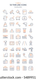 Construction icons set. Thin line icons.
