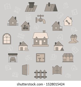 Construction icons set - Vector color symbols and outline of web badges on the topic of repair