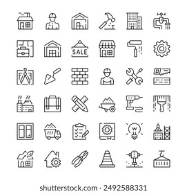 Construction icons set. Vector line icons. Black outline stroke symbols