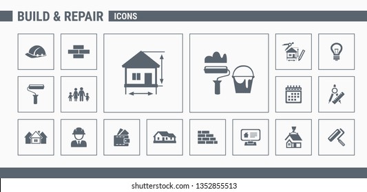 Construction icons set - Vector Outline web badges on the topic of repair
