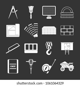 Construction icons set vector white isolated on grey background 