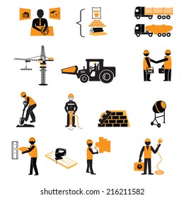 construction icons set.Construction worker production process of design manufacture assembly vector illustration