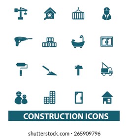 construction icons, signs, illustrations design concept set for appliciation, website, vector on white background