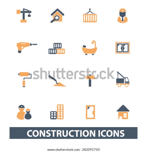 construction
icons, signs, illustrations set,
vector