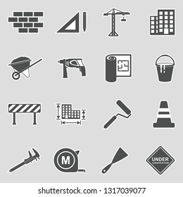 Construction Icons. Sticker Design. Vector Illustration.