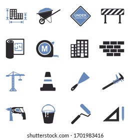 Construction Icons. Two Tone Flat Design. Vector Illustration.