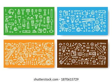 Construction icons vector banner. Building doodle icons
