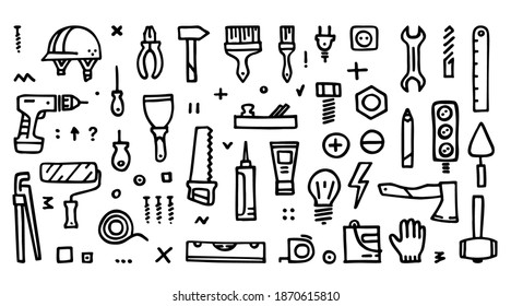 Construction icons vector collection, Building doodle icons