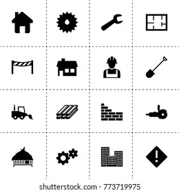 Construction icons. vector collection filled construction icons. includes symbols such as house, shovel, gear, chain gear, building. use for web, mobile and ui design.