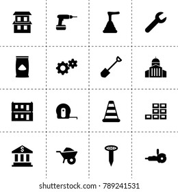 Construction icons. vector collection filled construction icons. includes symbols such as wheelbarrow, wrench, bank, gear, plunger. use for web, mobile and ui design.