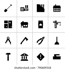 Construction icons. vector collection filled construction icons. includes symbols such as house, shovel, bank, pliers, clean window. use for web, mobile and ui design.
