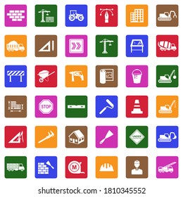 Construction Icons. White Flat Design In Square. Vector Illustration.