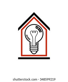Construction idea, save electricity at home. 3d vector light bulb and house composition, electrical energy theme. 