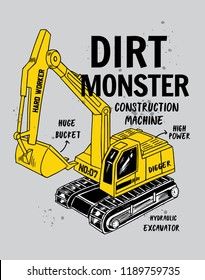 Construction illustration for boys and babies t-shirt graphic and other uses.