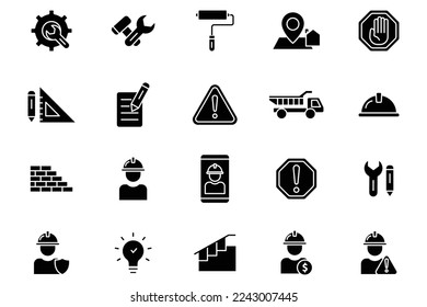 Conjunto de iconos de ilustración de construcción. Estilo de icono de glifo. Diseño de vector simple editable