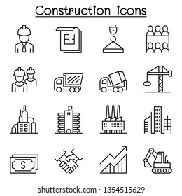 Construction industrial icon set in thin line style