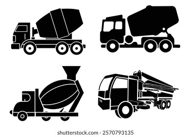 Construction and industrial machinery vector icon set