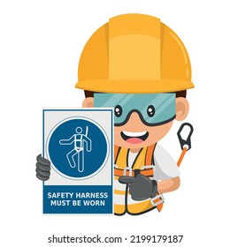 Construction Industrial Worker Safety Harness Mandatory Stock Vector ...