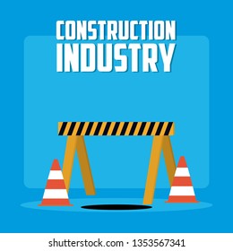 Construction industry with barrier and cones vector illustration graphic design