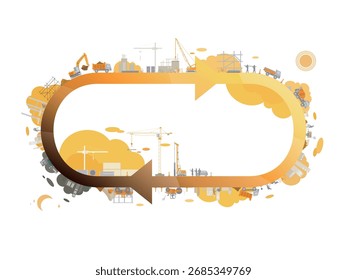 Construction industry and Cycle with arrow frame shows the processing of the construction vector illustration graphic EPS 10