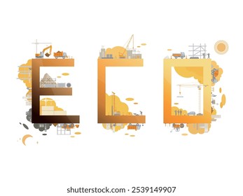 Construction industry with ECO text shows the relationship between construction industry and environmental protection vector illustration graphic EPS 10