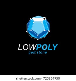 Construction industry emblem. 3D polygonal geometric faceted object, vector abstract design element.