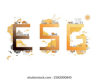 Construction industry with ESG text shows the important of environmental social and governance in construction industry vector illustration graphic EPS 10