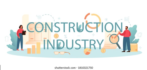 Construction industry, financial consultant typographic header. Appraisal services, property valuation, selling and buying. Real estate agency or business specialist. Isolated flat vector illustration