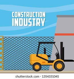 Construction industry with forklift and plant vector illustration graphic design