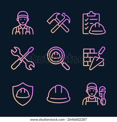 Construction Industry Gradient Icons. Icon Symbol Illustration